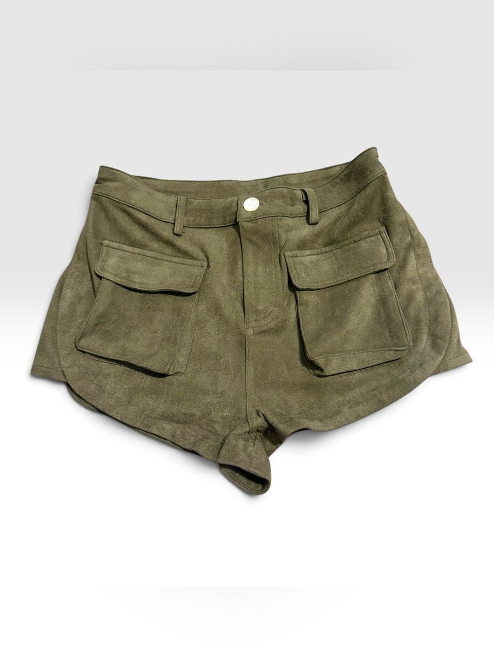 Davi & Dani Olive Green Faux Suede Cargo Shorts Size Small